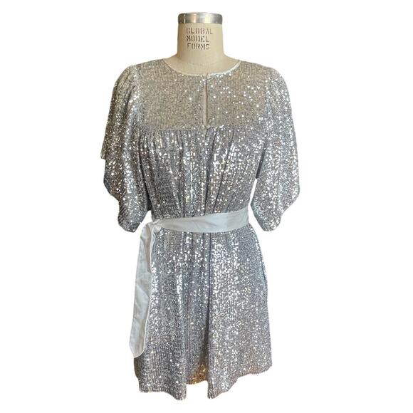 Emerson Fry Marion Short Silver Sequin Mini Dress Size Small - Picture 4 of 9